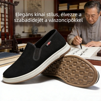 Férfi Old Beijing vászoncipő, többszörös talpú, lélegző, csúszásmentes, kopásálló, alacsony felsőrésszel, vezetésre szánt cipő