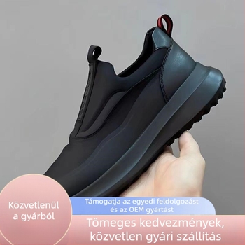 Fekete férfi vászon sportcipők, légáteresztő puha talppal és vastag talppal, mindennapi sportcipők