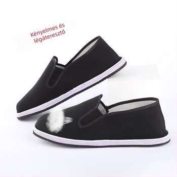 Erősített, vastag gumitalpú vászon cipő, lélegző munkacipő, slip-on, uniszex