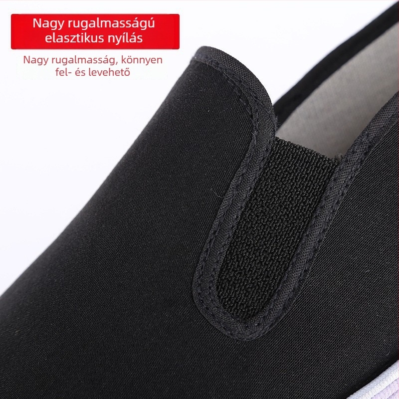 Erősített, vastag gumitalpú vászon cipő, lélegző munkacipő, slip-on, uniszex