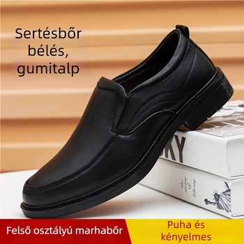 Férfi üzleti–casual cipő felsőrétegű bőrből, kerek orr, alacsony profil