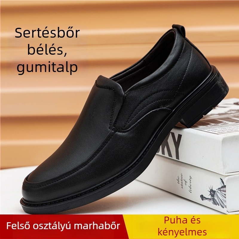 Férfi üzleti–casual cipő felsőrétegű bőrből, kerek orr, alacsony profil