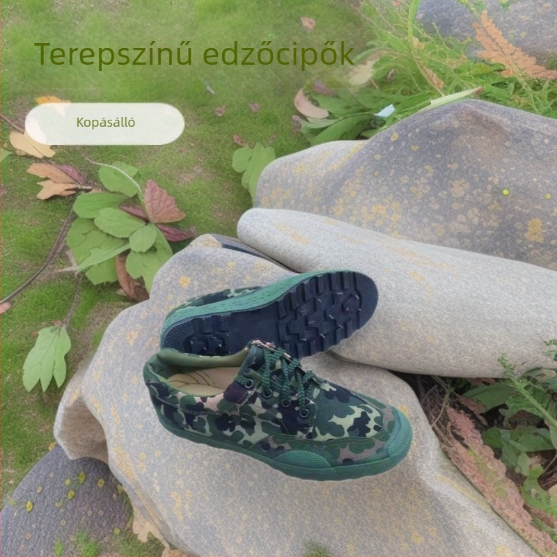 Uniszex kamuflálsz edzőcipő alacsony szárú, csúszásmentes, kopásálló, kültéri túrákhoz, vastag talppal