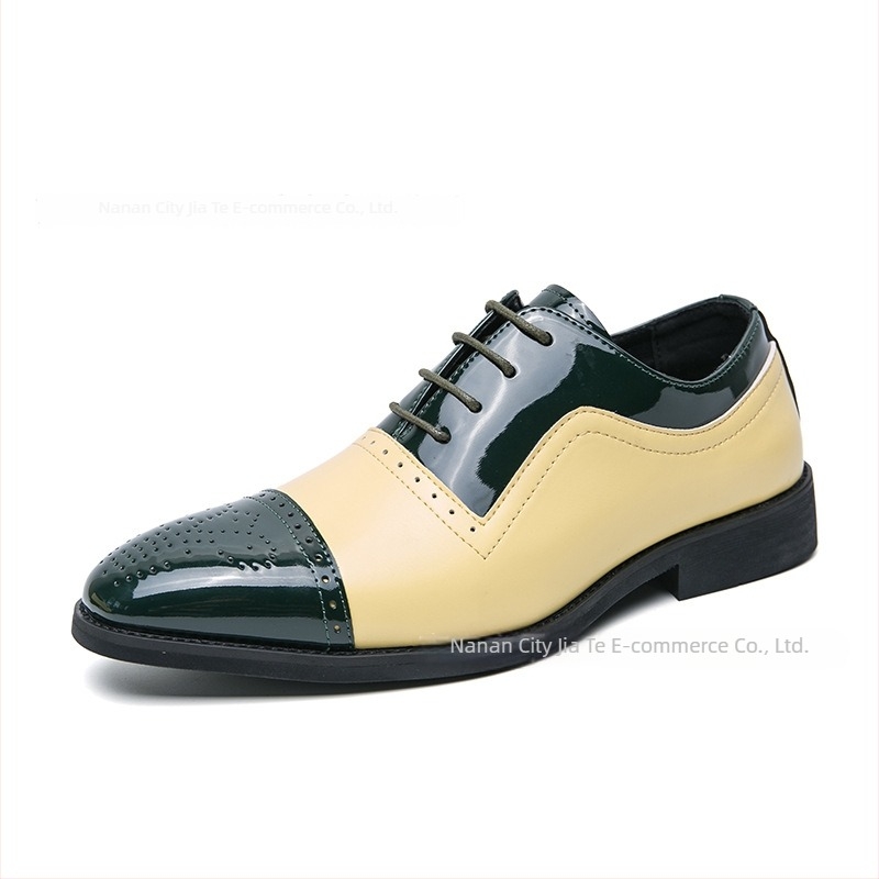 Férfi bőr Brogues cipő, színes blokkos mintával, hegyes orr, üzleti-casual viselethez, nagy méretek