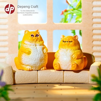 Rajzfilm-stílusú aranyos, kövér macska figura DIY babaházhoz, gyanta asztali dekoráció