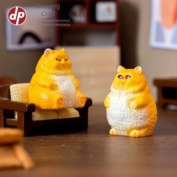 Rajzfilm-stílusú aranyos, kövér macska figura DIY babaházhoz, gyanta asztali dekoráció