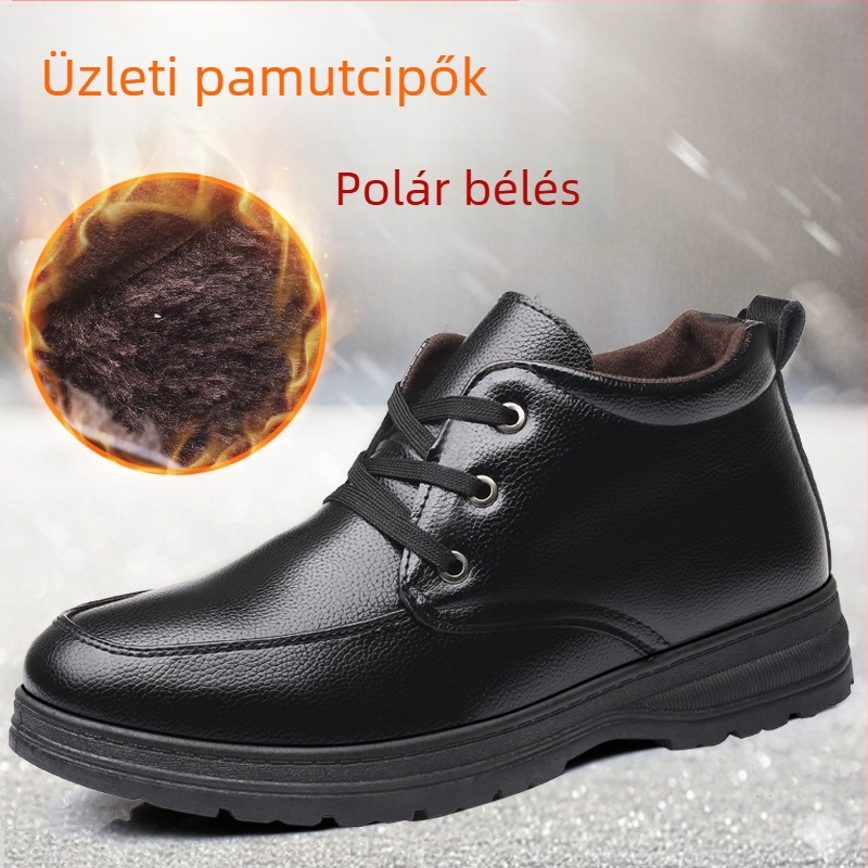 Férfiaknak szánt szintetikus bőrből készült fleece béléses meleg téli bakancs gumitalppal