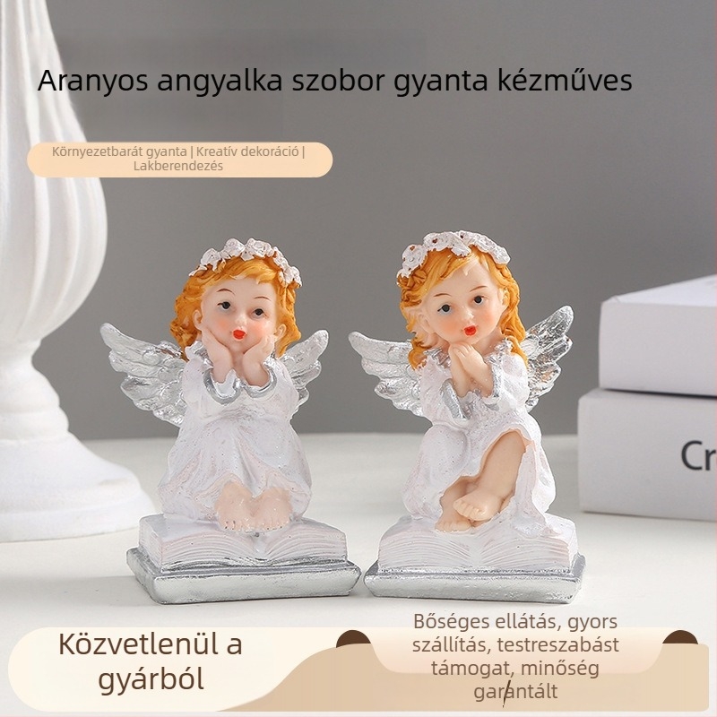 Kreatív angyalszobor, aranyos lány műgyantából, otthoni és irodai asztali dekoráció, ajándék