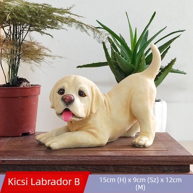 Műgyantából készült aranyos Labrador figurka, lefekvő pózban, asztali és beltéri dekorációhoz
