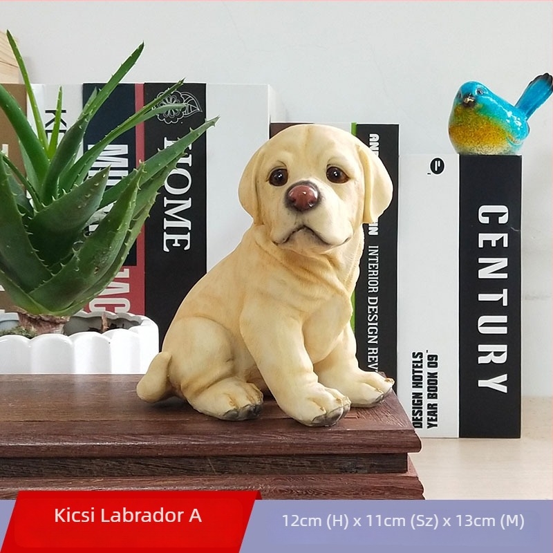 Műgyantából készült aranyos Labrador figurka, lefekvő pózban, asztali és beltéri dekorációhoz