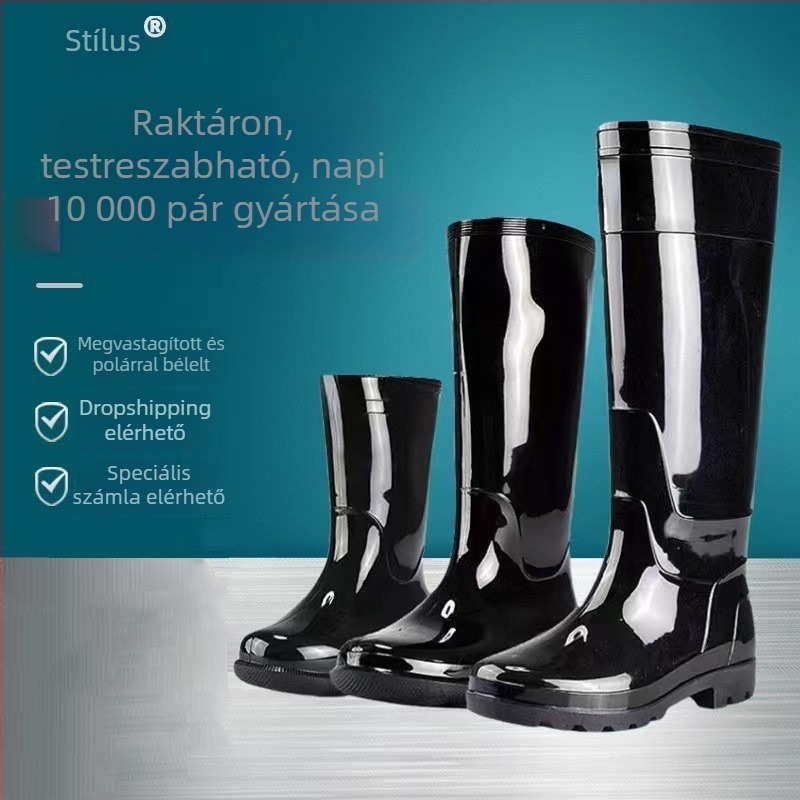 Férfiaknak magas esőcsizmák, PVC-ből készült, vízálló, csúszásmentes, sav- és lúgálló