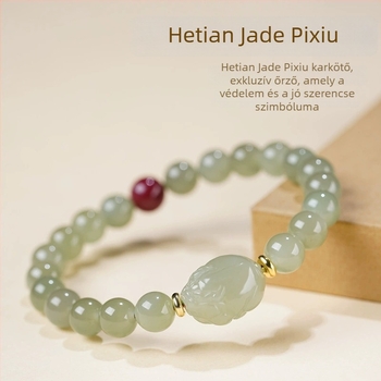 Pixiu Hetian jade gyöngy karkötő, természetes jade ékszer