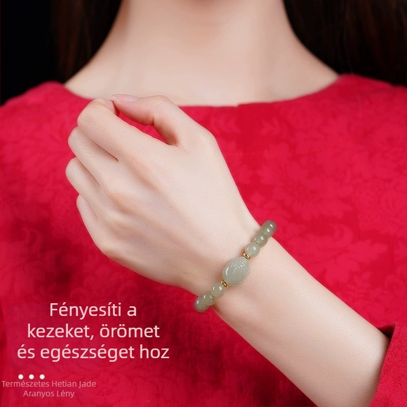 Pixiu Hetian jade gyöngy karkötő, természetes jade ékszer