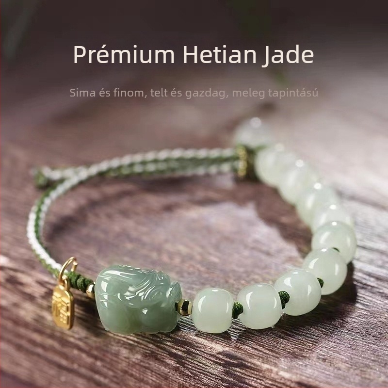 Pixiu Hetian jade gyöngy karkötő, természetes jade ékszer