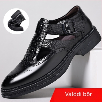 Férfi bőrből készült brogue stílusú szandál gravírozott mintával, lélegző, 7102