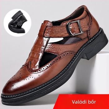 Férfi bőrből készült brogue stílusú szandál gravírozott mintával, lélegző, 7102