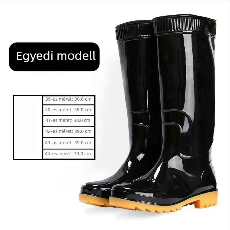 Férfi műanyag esőcsizma, magas szárú, vízálló, csúszásmentes, bélés mesterséges gyapjúval