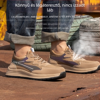 Férfi nyári munkavédelmi cipő acélorrvédővel, lélegző, kopásálló, csúszásmentes és perforáció elleni védelem