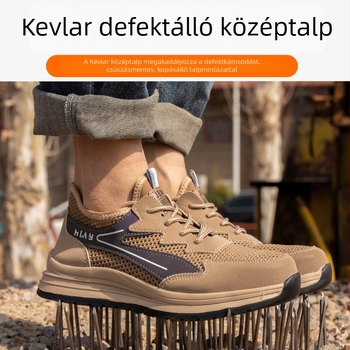 Férfi nyári munkavédelmi cipő acélorrvédővel, lélegző, kopásálló, csúszásmentes és perforáció elleni védelem