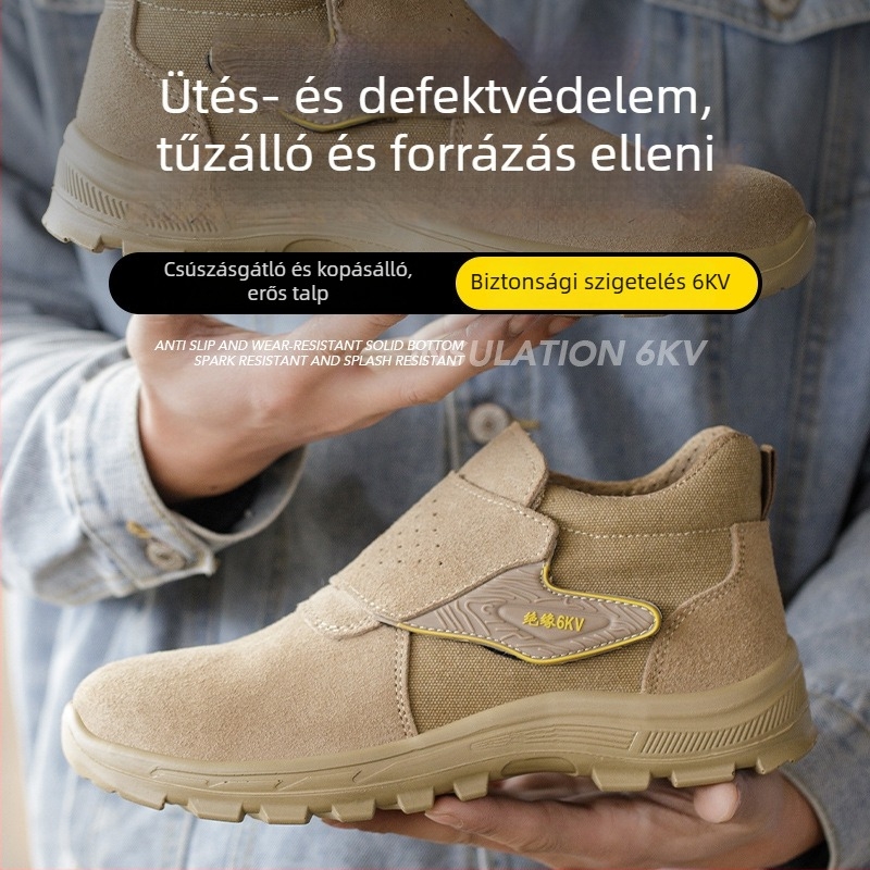 Férfi munkavédelmi cipő hegesztéshez, szigetelt, égésálló, áthatolás-ellenálló, ütésálló, kemény talppal, strapabíró építkezéshez