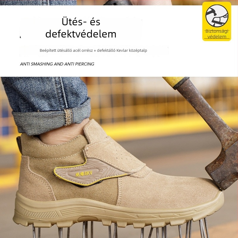 Férfi munkavédelmi cipő hegesztéshez, szigetelt, égésálló, áthatolás-ellenálló, ütésálló, kemény talppal, strapabíró építkezéshez