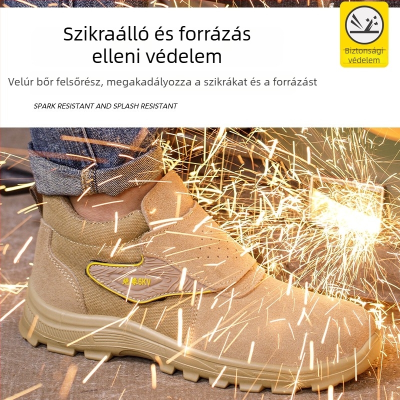 Férfi munkavédelmi cipő hegesztéshez, szigetelt, égésálló, áthatolás-ellenálló, ütésálló, kemény talppal, strapabíró építkezéshez