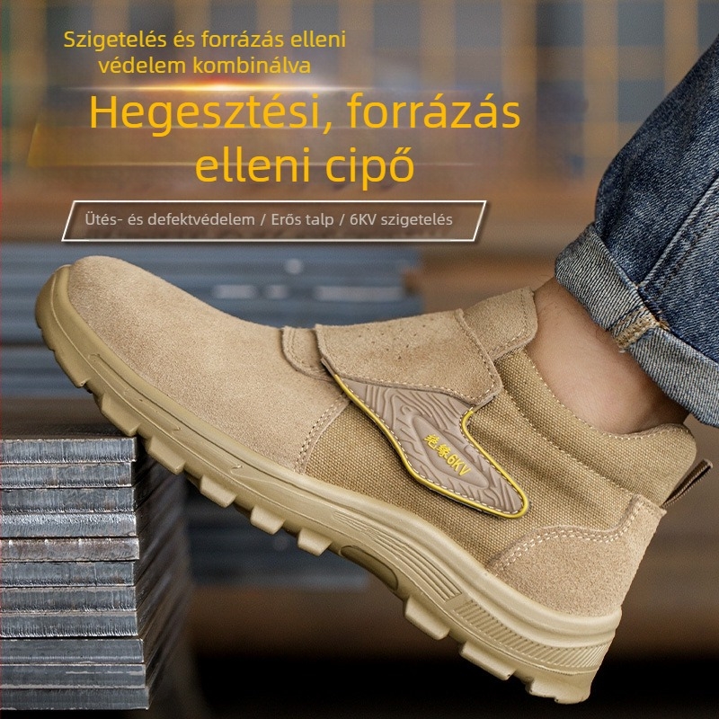Férfi munkavédelmi cipő hegesztéshez, szigetelt, égésálló, áthatolás-ellenálló, ütésálló, kemény talppal, strapabíró építkezéshez