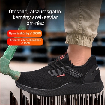 Légáteresztő munkavédelmi cipő acélorrú, nyári hálós felsőrész, ütésálló és perforációálló, puha talpú, kopásálló