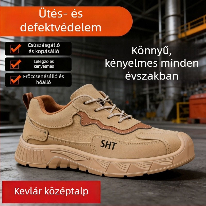Férfi munkavédelmi cipő acélorrú és széles orral, gumitalppal, ütés- és átütés elleni védelem, építkezésekhez, egész éves viselet, strapabíró munkacipő