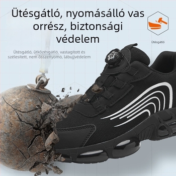 Férfiaknak fekete munkavédelmi cipő Fly-Knit hálófelsőrésszel, könnyű, lélegző, slip-on, ütés- és szúrásálló a munkahelyekre