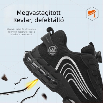 Férfiaknak fekete munkavédelmi cipő Fly-Knit hálófelsőrésszel, könnyű, lélegző, slip-on, ütés- és szúrásálló a munkahelyekre