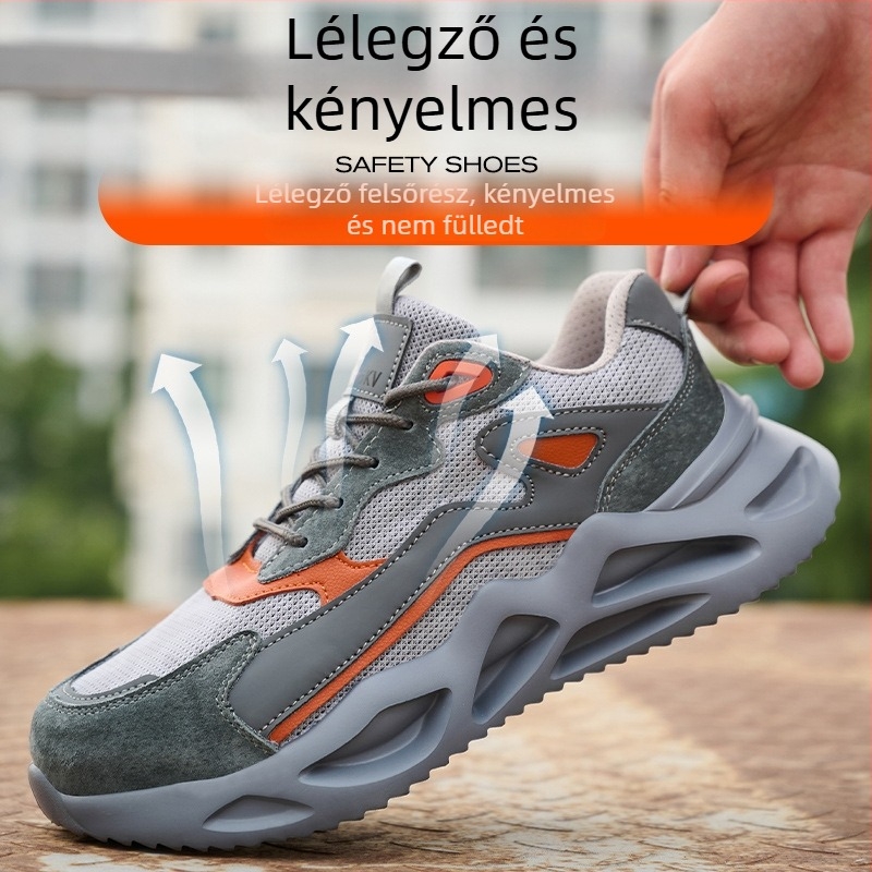 Uniszex könnyű, lélegző munkavédelmi cipő, ütésálló és átszúrás elleni védelem, velúr felsővel, alacsony szárú