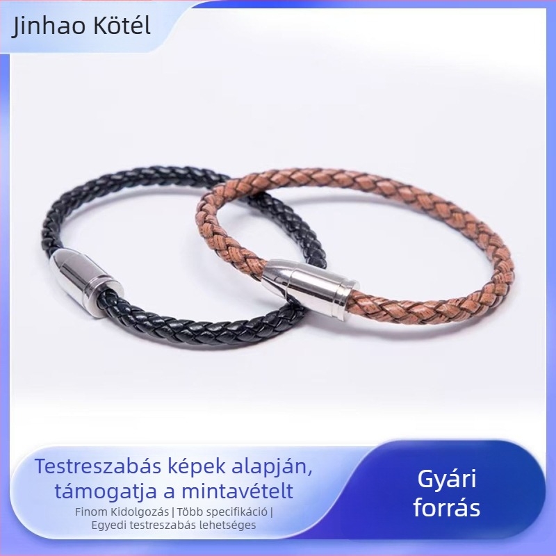 Valódi bőrből készült golyócsatos karkötő férfiaknak réz mágneses csattal.