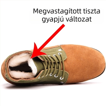Zöld férfi retro téli bakancs, kerek orrú, meleg gyapjú szigetelés, gumírozott talppal, katonai stílusú havas csizma