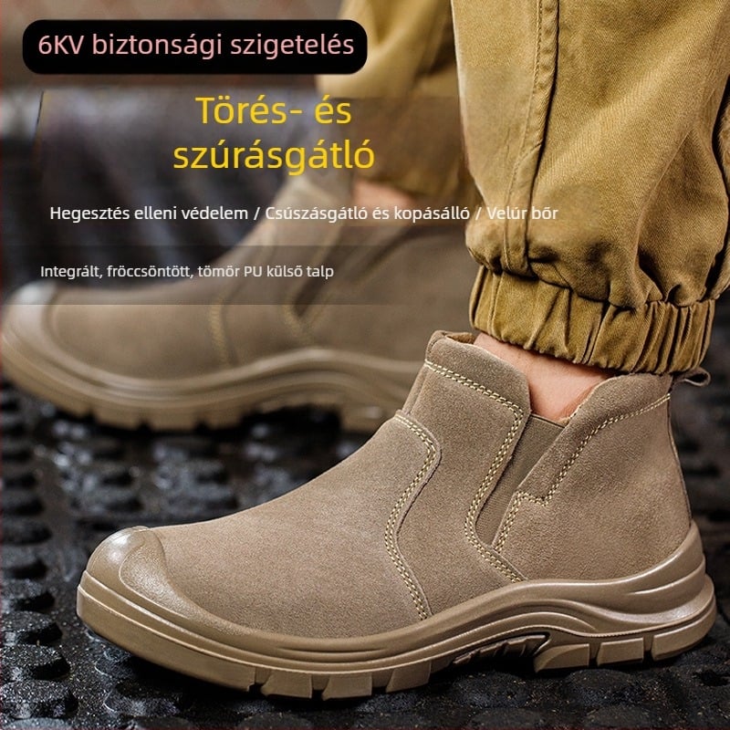 Slip-On védőcipő hegesztőknek, acélorrú, hőálló, perforáció- és becsapódás elleni védelem, kopásálló munkavédelmi lábbeli építőipari munkákhoz