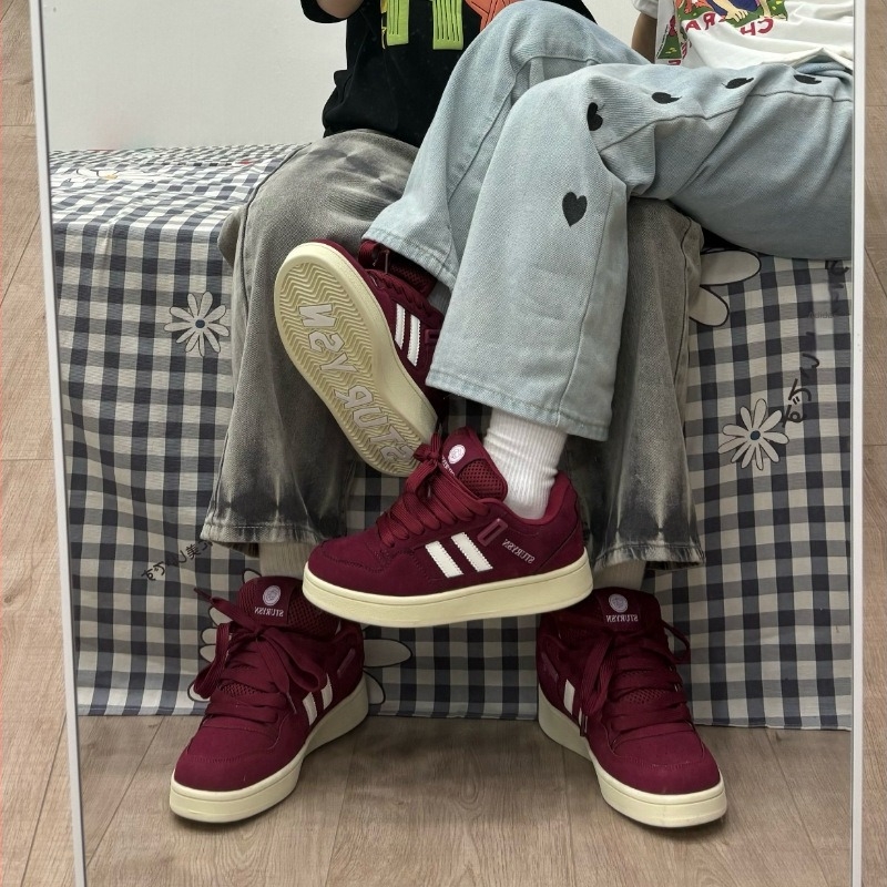 Hongkong-stílusú retro matt burgund vászon Sneakers, uniszex, mindennapi viselet, tavasz 2026 modell