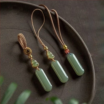 Hetian jade béke talizmán autókulcstartóval, minimalist világoszöld medál unisex