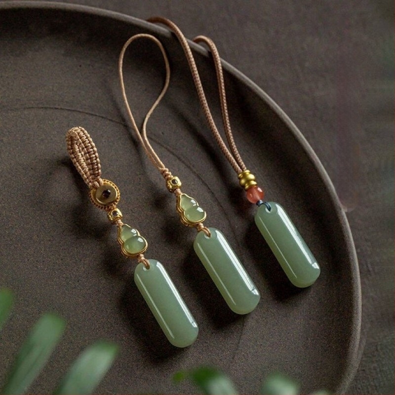 Hetian jade béke talizmán autókulcstartóval, minimalist világoszöld medál unisex