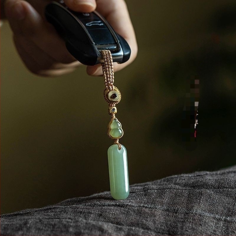 Hetian jade béke talizmán autókulcstartóval, minimalist világoszöld medál unisex