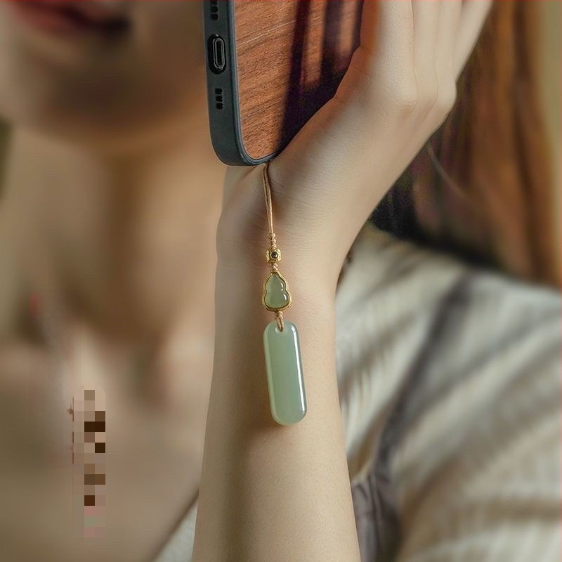 Hetian jade béke talizmán autókulcstartóval, minimalist világoszöld medál unisex