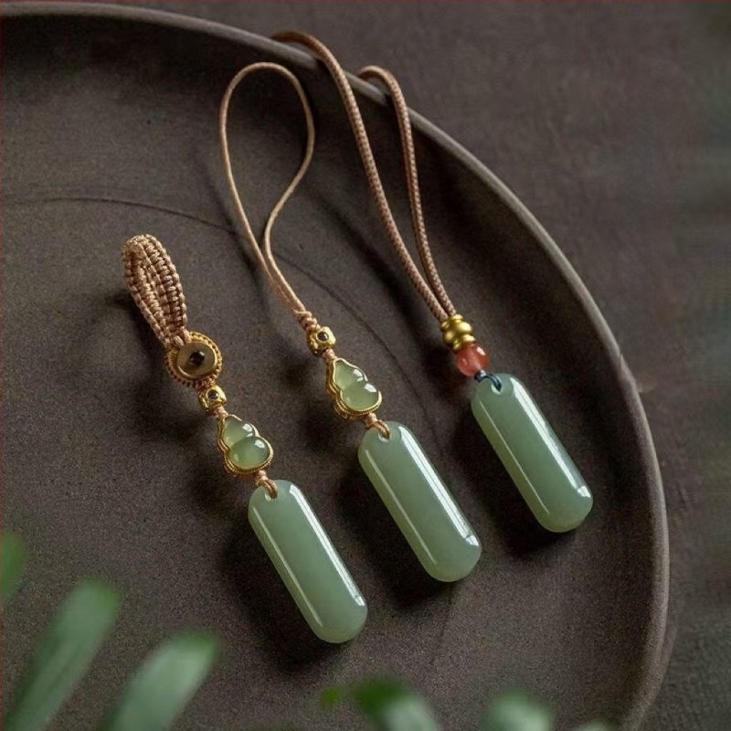 Hetian jade béke talizmán autókulcstartóval, minimalist világoszöld medál unisex
