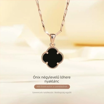 S999 tiszta ezüst kettős oldalú achát medálos nyaklánc, rozé arany bevonattal, kulcscsont-nyaklánc, hossz 21–50 cm