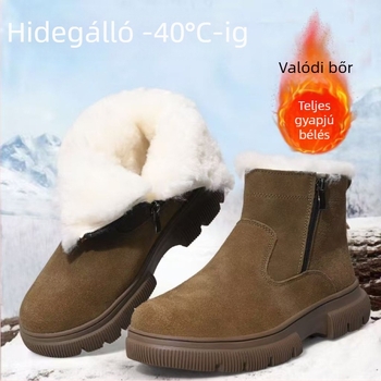 Férfi téli bakancs valódi bőrből és gyapjúból, magas szárú, fleece-belső, meleg és csúszásmentes havas bakancs