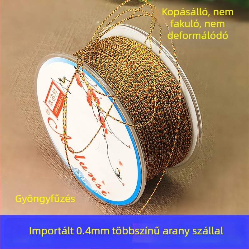 0,4 mm magas minőségű, több színű aranyozott kötött karkötőzsinór jade szállal, DIY kézműves anyag, tartós