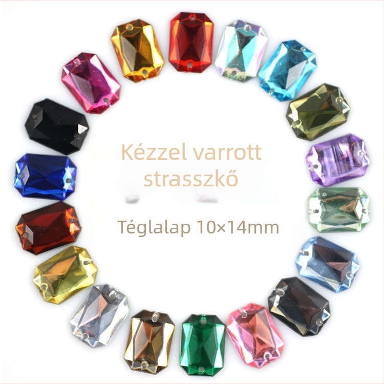 Akril varrható gyöngyök lyukkal, nyolcszögletes-téglalap alakú, lapos hátú, DIY ruházathoz, cipőkhoz és táskákhoz
