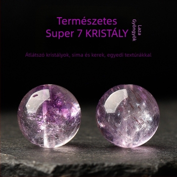 Természetes ametiszt Super Seven laza gyöngyök ékszerkészítéshez – DIY karkötő, lila kör alakú gyöngyök