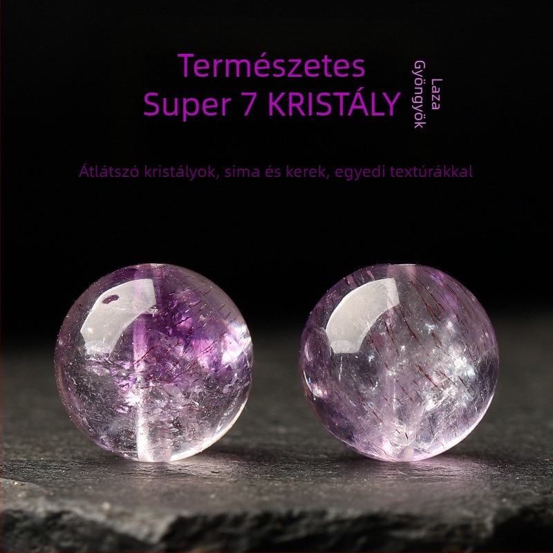 Természetes ametiszt Super Seven laza gyöngyök ékszerkészítéshez – DIY karkötő, lila kör alakú gyöngyök
