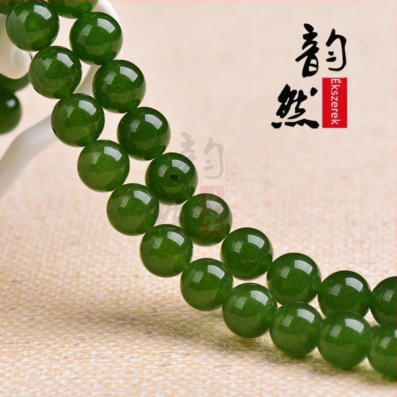 Taiwani chalcedon gyöngyök Hetian jade színben, ékszerkészítéshez, DIY karkötő félkész gyöngyök