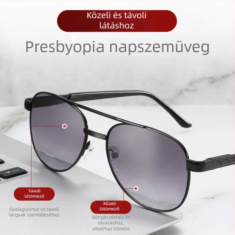 Távoli és közeli olvasószemüveg kettős használatra, kékfény- és UV-védelemmel, napszemüveg-stílusú szemüveg, uniszex, könnyű