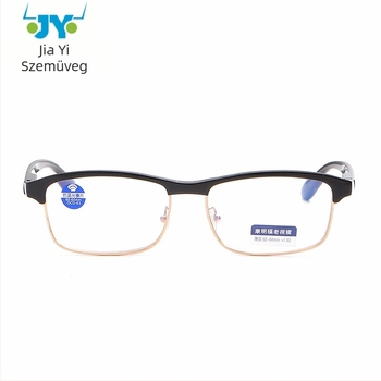 Klasszikus retro olvasószemüveg anti-kék fényvédővel, uniszex, rugós szárakkal, teljes keretben, kék bevonatú műgyantalencsékkel.